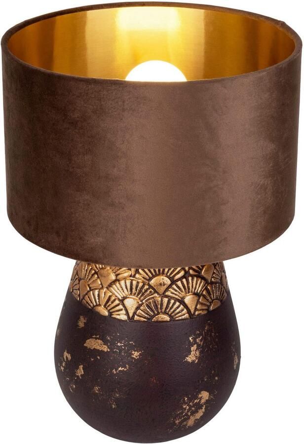 Näve Tafellamp Bronco Keramische voet met goudkleurig reliëfpatroon textielkap 1x E27 (1 stuk) - Foto 3