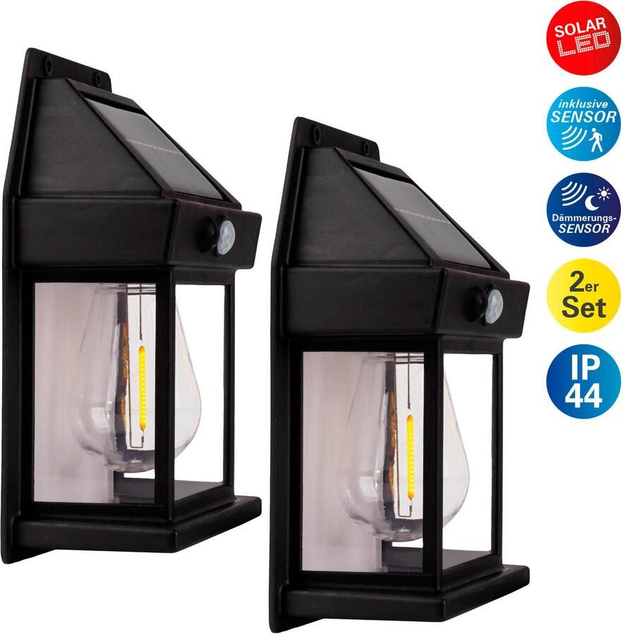 Näve Wandlamp voor buiten Mira 2-delig set solar zwart schemerschakelaar bewegingssensor (2 stuks) - Foto 6