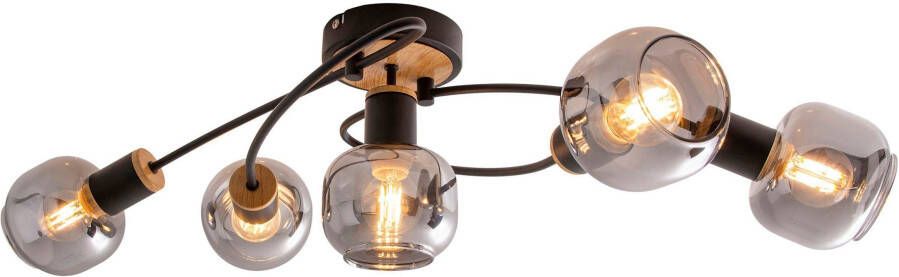 Näve Plafondlamp Fumoso 5-vlamig e14 glazen donker getint gebogen vorm zwart natuur (1 stuk) - Foto 4