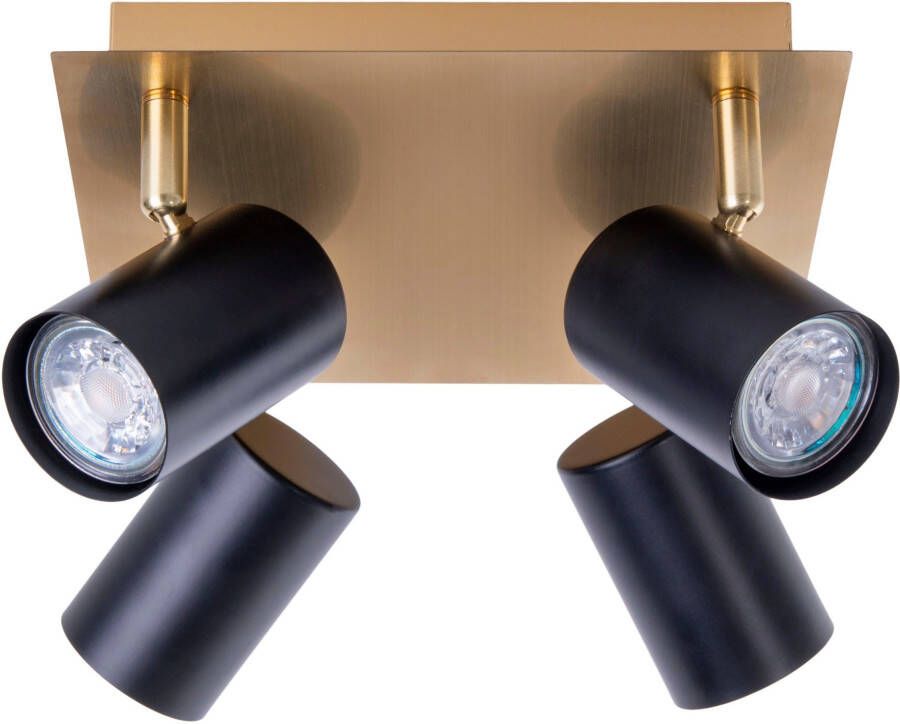 Näve Plafondspot Frida 4-vlg. gu10 spot zwart mat baldakijn messing vierkant (1 stuk) - Foto 4