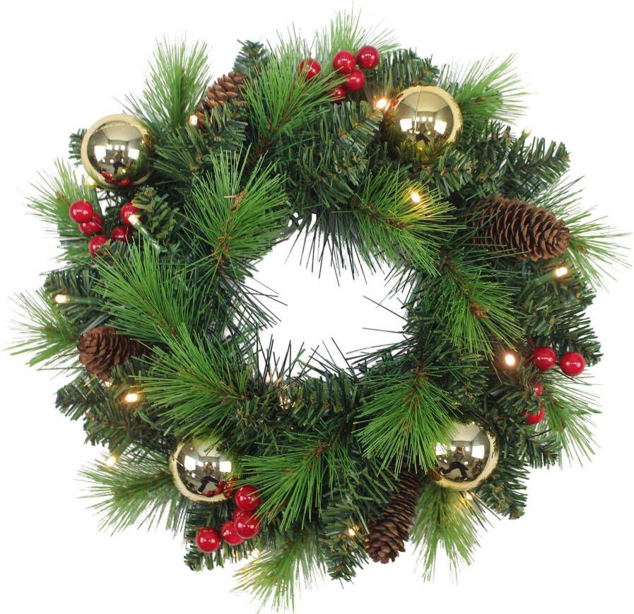 Näve Decoratief ledobject Decoratieve krans Noel kerstdecoratie deurkrans met ballen dennenappels en bessen (1 stuk) - Foto 5