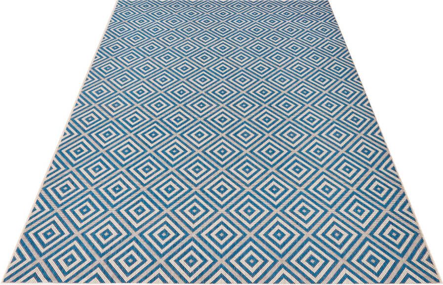 Northrugs Binnen & buiten vloerkleed ruiten Karo blauw crème 140x200 cm - Foto 8