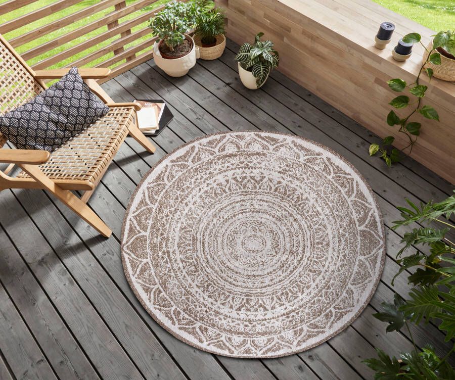 Northrugs Rond binnen & buiten vloerkleed Siruma lichtbruin crème 200 cm rond - Foto 5