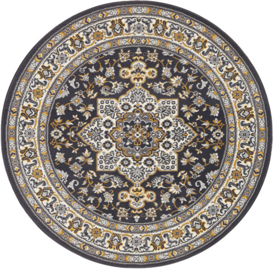 Tapeso Perzisch tapijt rond Parun Täbriz donkergrijs geel 160 cm rond - Foto 3