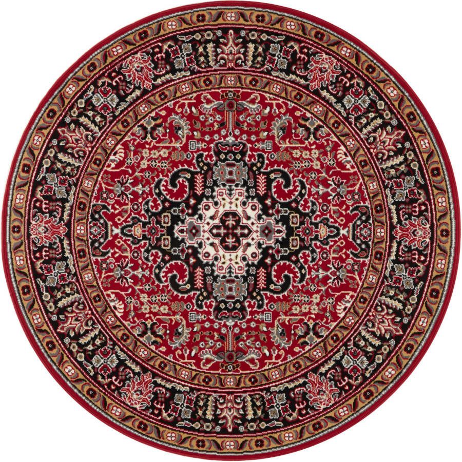 Tapeso Klassiek vloerkleed rond Medaillion rood zwart 160 cm rond
