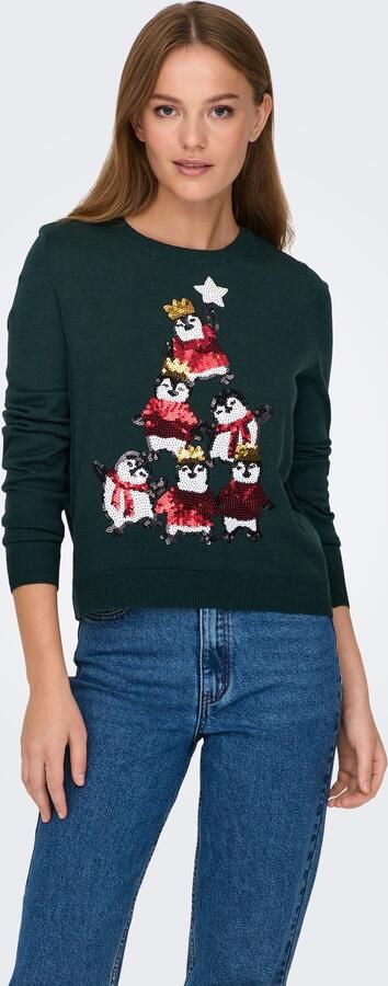 Only Kersttrui ONLXMAS PENGUIN TREE LS O-NECK RP KNT - Foto 1