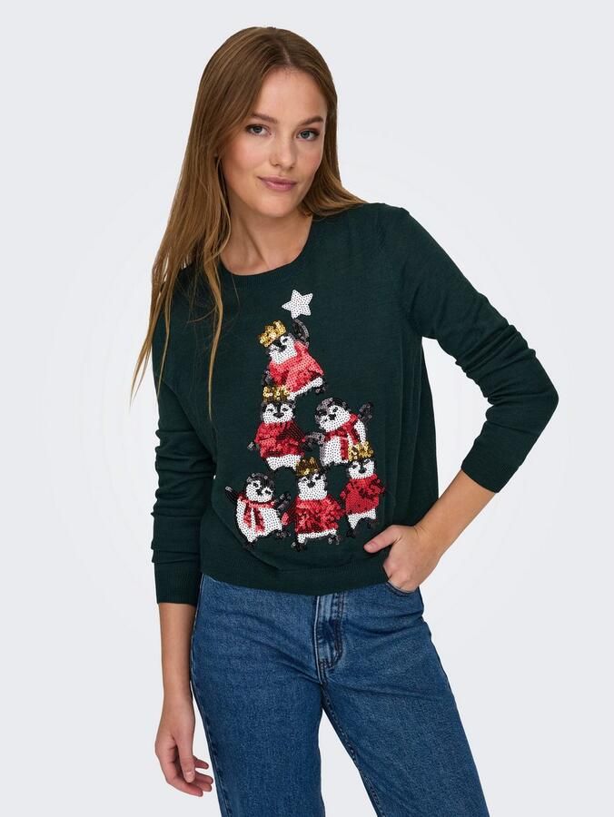 Only Kersttrui ONLXMAS PENGUIN TREE LS O-NECK RP KNT - Foto 3