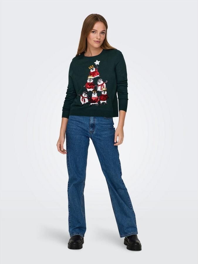 Only Kersttrui ONLXMAS PENGUIN TREE LS O-NECK RP KNT - Foto 5