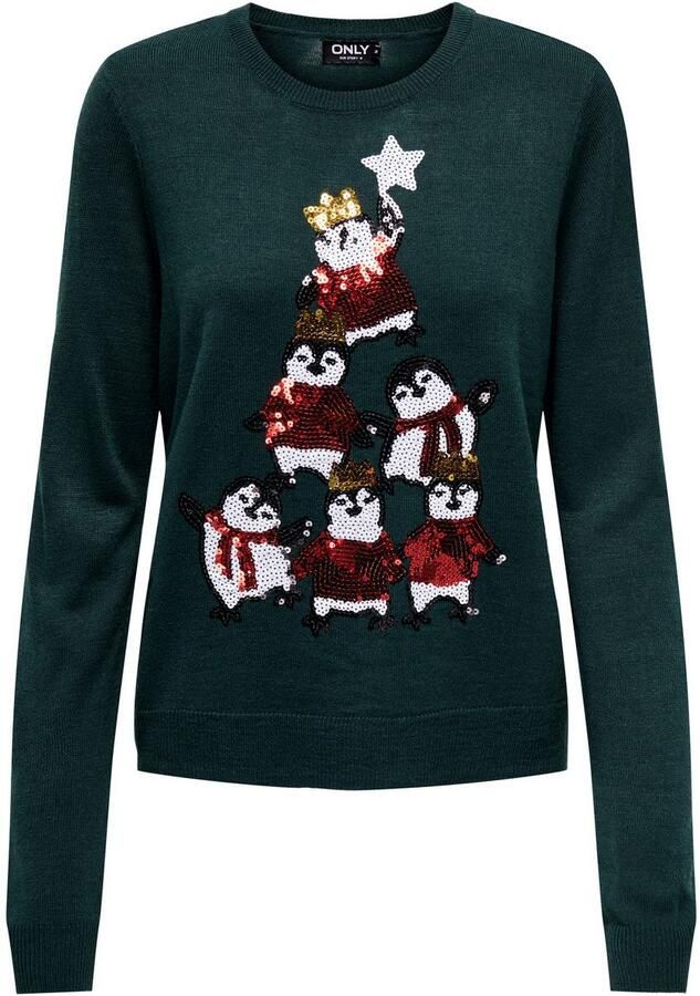 Only Kersttrui ONLXMAS PENGUIN TREE LS O-NECK RP KNT - Foto 6
