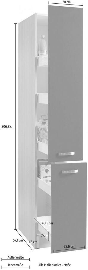 OPTIFIT Apothekerskast Faro 2 laden metalen grepen breedte 30 cm - Foto 8