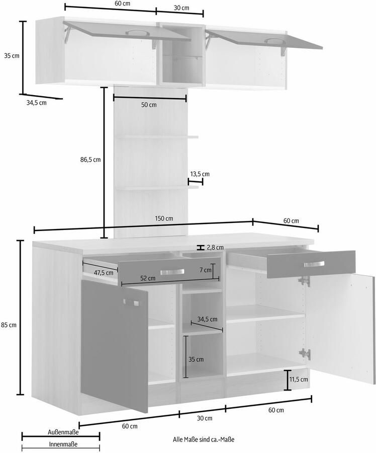 OPTIFIT Buffetkast Faro met metalen handgrepen breedte 150 cm