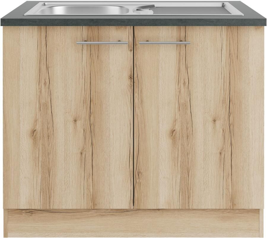 OPTIFIT Gootsteenkast Bella Breedte 100 cm met roestvrijstalen inbouwspoelbak