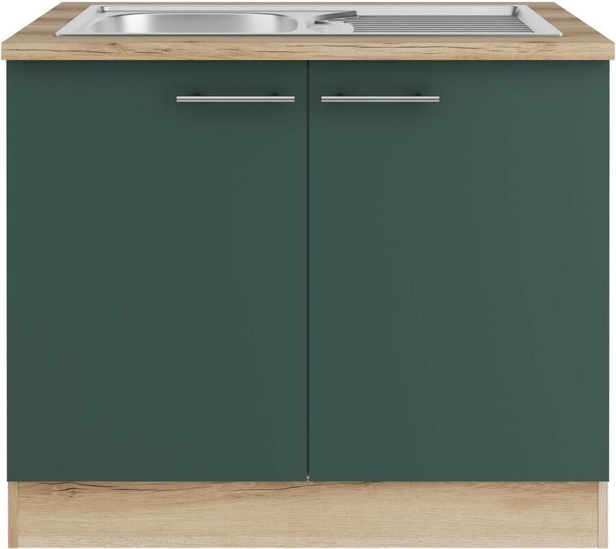 OPTIFIT Gootsteenkast Bella Breedte 100 cm met roestvrijstalen inbouwspoelbak