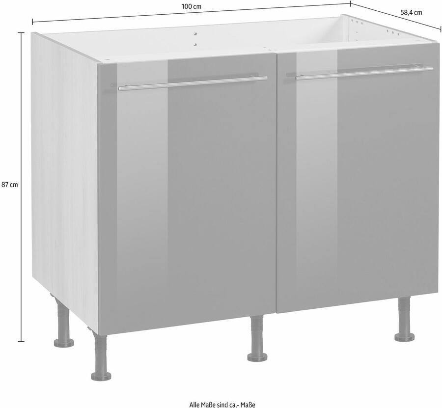 OPTIFIT Gootsteenkast Bern 100 cm breed met 2 deuren in hoogte verstelbare poten met metalen handgrepen