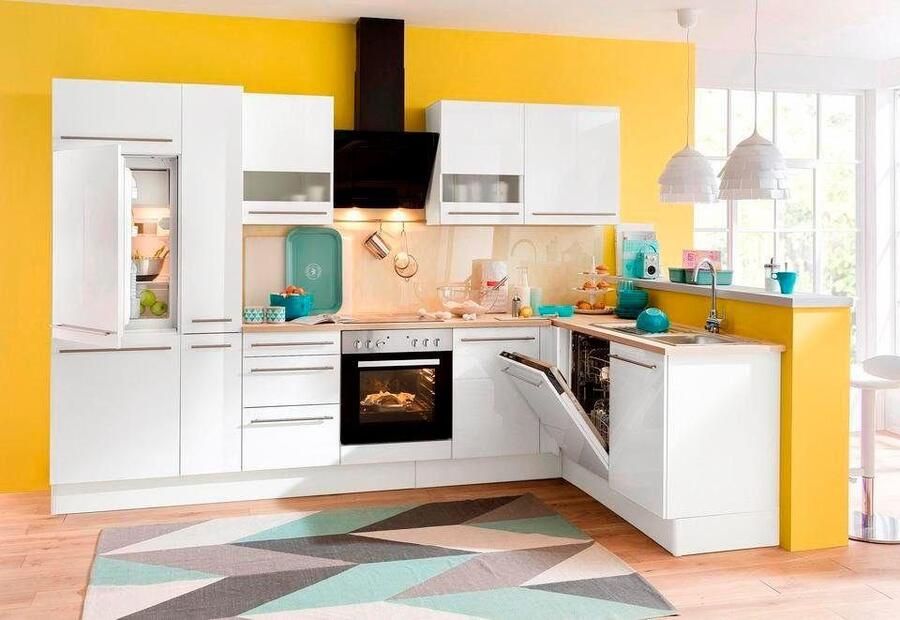 OPTIFIT Hoekkeuken Bern Breedte 315x175 cm naar keuze met elektrische apparaten verstelbare poten