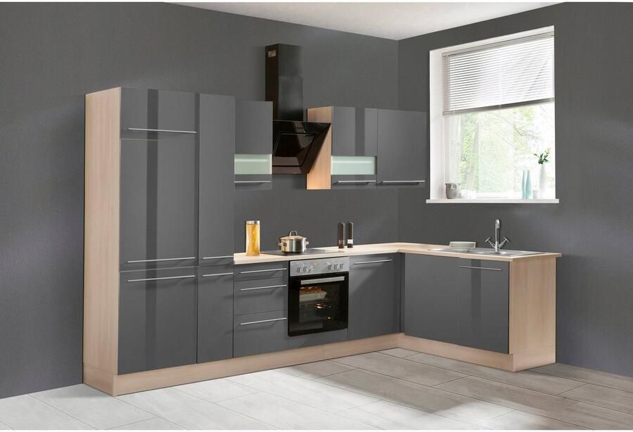 OPTIFIT Hoekkeuken Bern Breedte 315x175 cm naar keuze met elektrische apparaten verstelbare poten