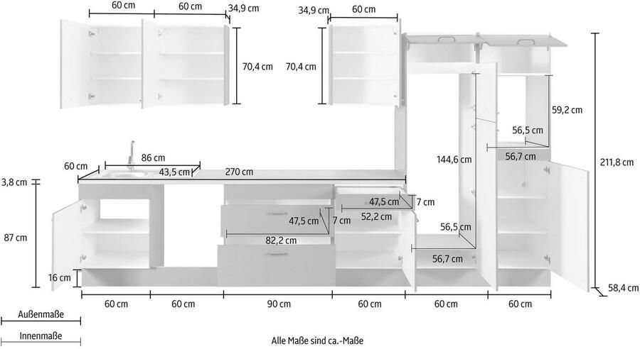 OPTIFIT Keukenblok Elga Premium keuken soft-close functie grote volledig uittrekbare lades breedte 390 cm - Foto 3