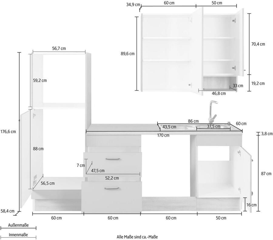 OPTIFIT Keukenblok Elga Premium keuken soft-close functie grote volledig uittrekbare lades breedte 230 cm - Foto 2
