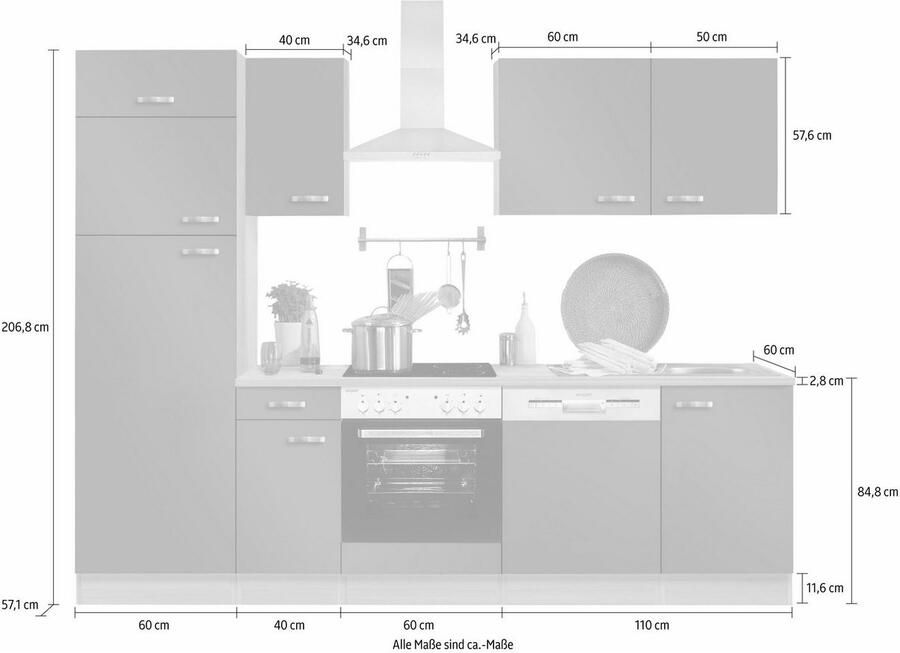 OPTIFIT Keukenblok Faro Breedte 270 cm optioneel met elektrische apparaten met werkblad