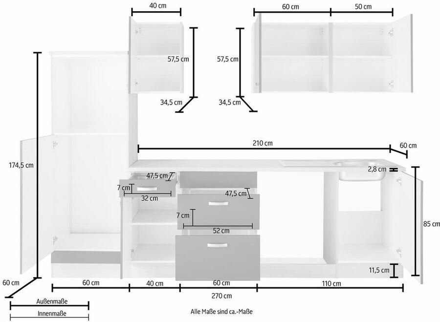 OPTIFIT Keukenblok Faro Breedte 270 cm optioneel met elektrische apparaten met werkblad - Foto 2