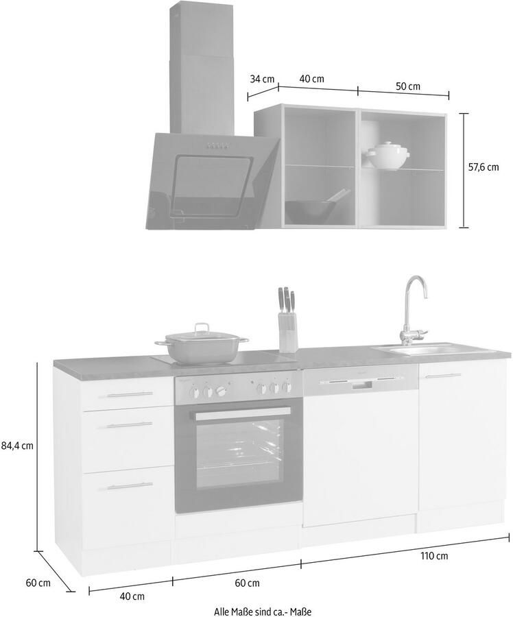 OPTIFIT Keukenblok Mini Breedte 210 cm optioneel met elektrische apparaten met werkblad - Foto 3