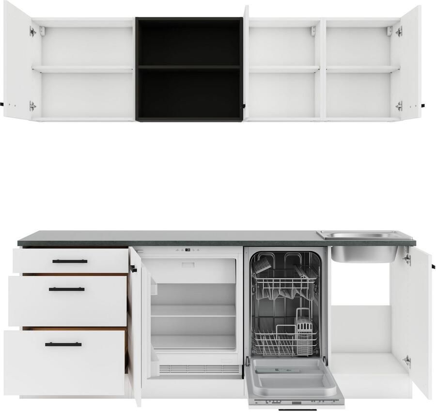 OPTIFIT Keukenblok Palma Breedte 210 cm optioneel met elektrische apparaten spiegelbeeld op te stellen