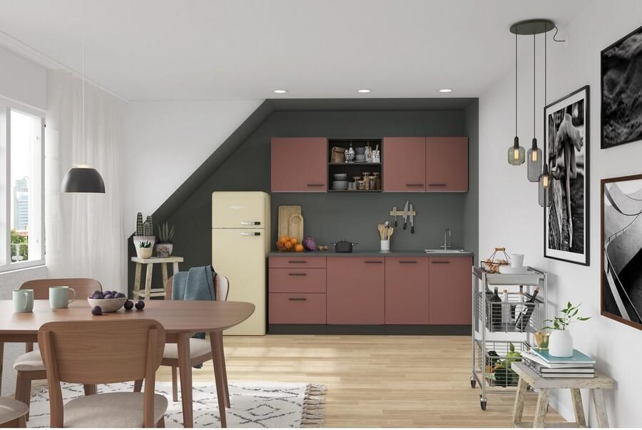 OPTIFIT Keukenblok Palma Breedte 210 cm optioneel met elektrische apparaten spiegelbeeld op te stellen - Foto 2