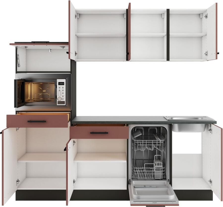 OPTIFIT Keukenblok Palma Breedte 210 cm optioneel met elektrische apparaten spiegelbeeld op te stellen - Foto 2