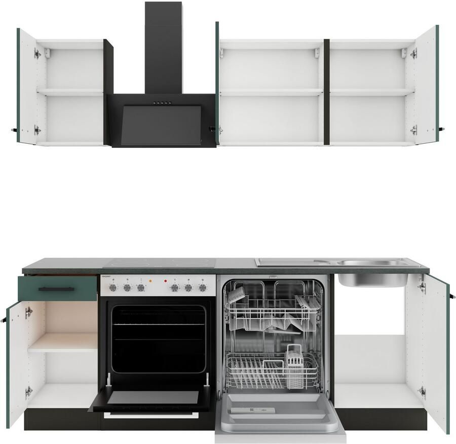 OPTIFIT Keukenblok Palma Breedte 210 cm optioneel met elektrische apparaten spiegelbeeld op te stellen