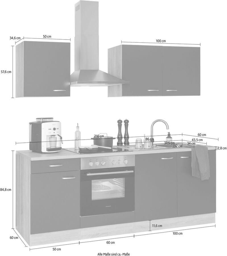 OPTIFIT Keukenblok Parare zonder elektrische apparaten breedte 210 cm - Foto 2