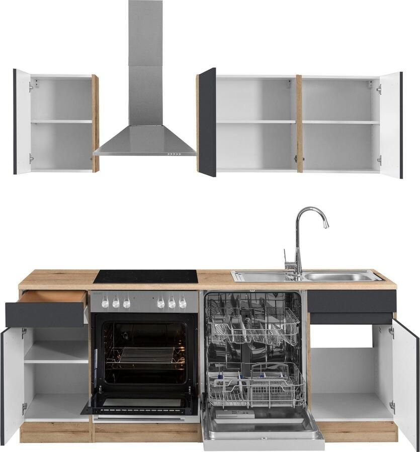 OPTIFIT Keukenblok Roth Breedte 210 cm optioneel met elektrische apparaten push-to-open functie - Foto 2