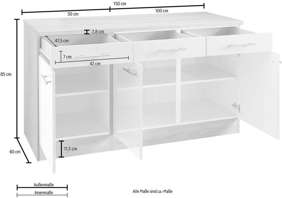 OPTIFIT Onderkast Kalmar breedte 150 cm met veel bergruimte