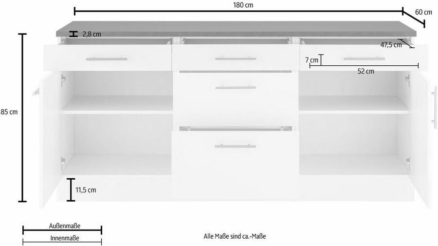 OPTIFIT Onderkast Mini breedte 180 cm met metalen handgrepen