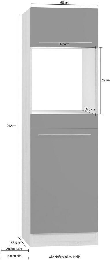 OPTIFIT Oven- koelkastombouw Bern 60 cm breed 212 cm hoog met in hoogte verstelbare stelpoten