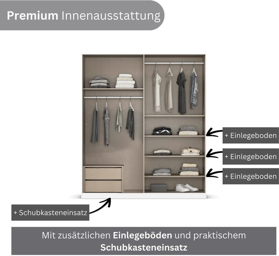 OTTO Draaideurkast Slaapkamerkast BESTSELLER kledingkast kast garderobe FERRIS Kledingkast met spiegel in de uitvoeringen BASIC CLASSIC PREMIUM - Foto 16