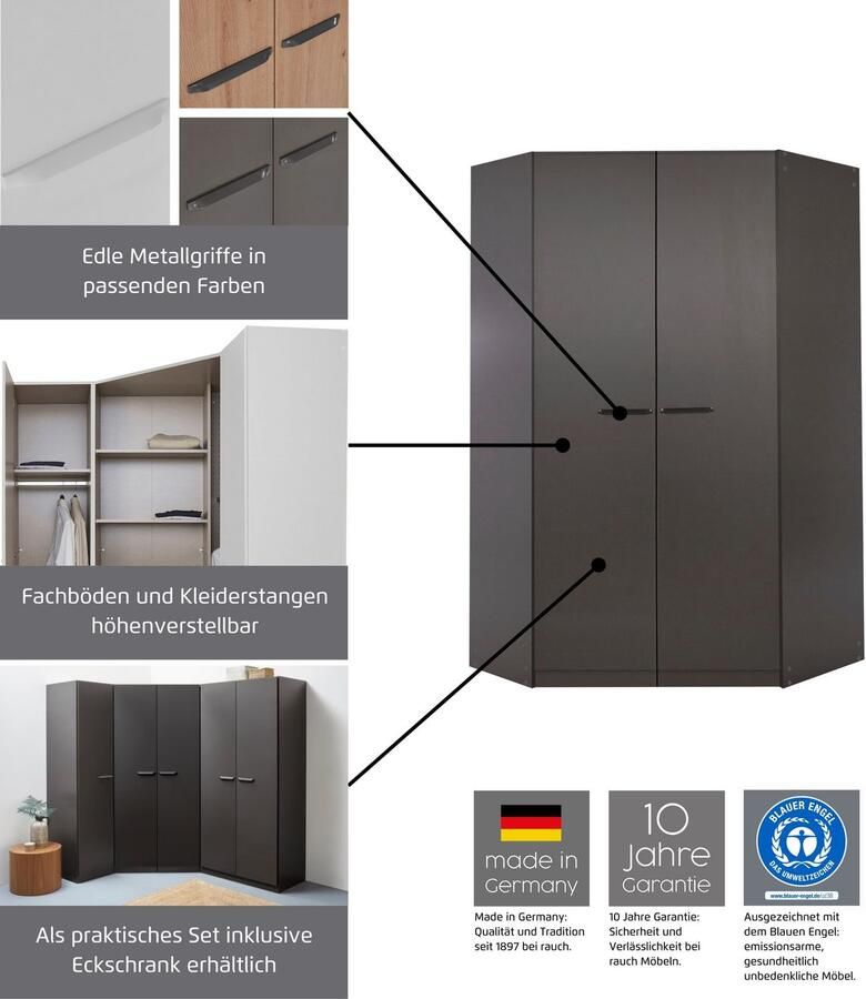 OTTO Draaideurkast Kledingkast VANDOR in drie breedtes hoogte 197 cm grepen in grijs metallic made in germany - Foto 6