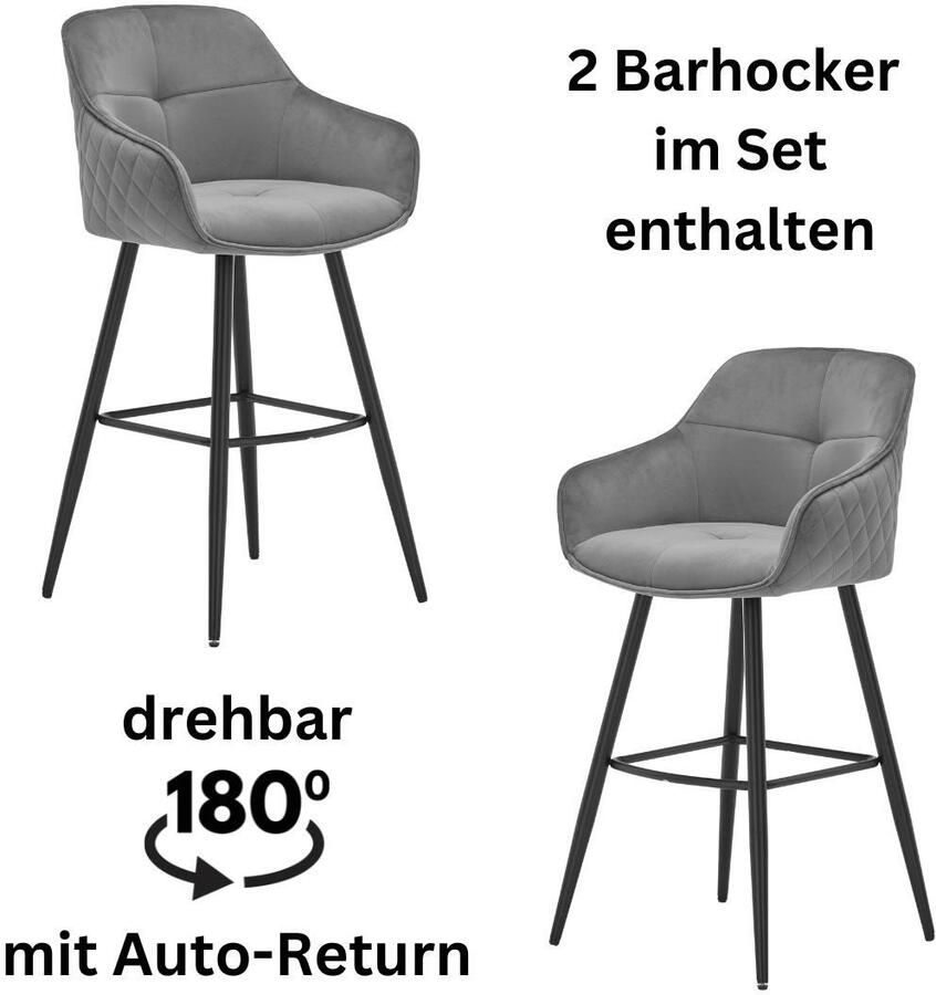 OTTO Stolkom Barkruk EMMA Comfort zithoogte 73 cm 180° draaibaar auto return functie (set 2 stuks) - Foto 6
