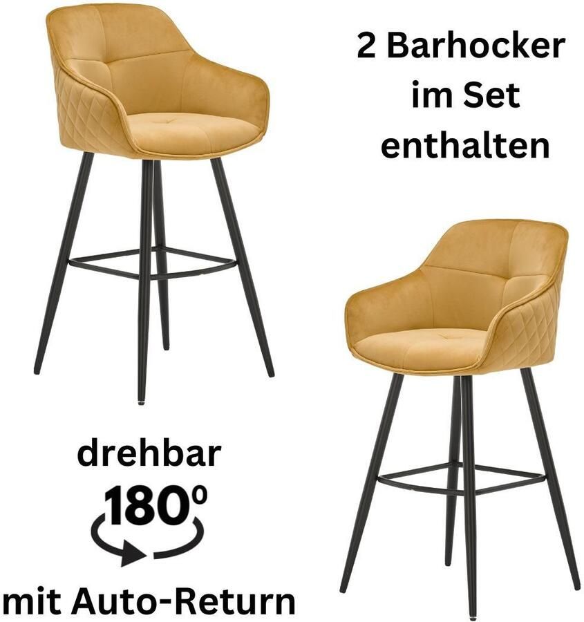 OTTO Stolkom Barkruk EMMA Comfort zithoogte 73 cm 180° draaibaar auto return functie (set 2 stuks) - Foto 6