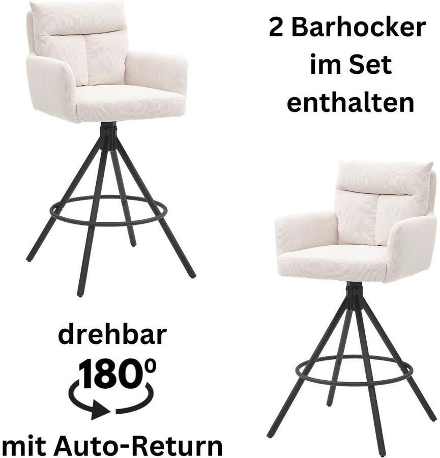 OTTO Stolkom Barkruk Sofia Comfort zithoogte 70 cm 180° draaibaar auto return functie (set 2 stuks) - Foto 7