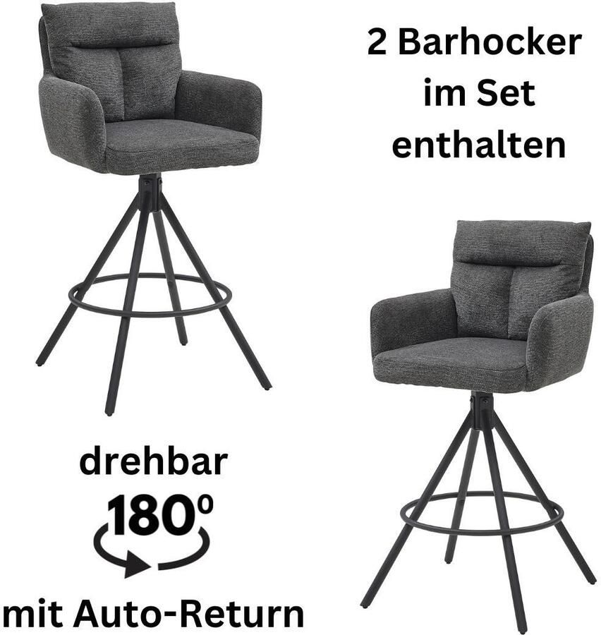 OTTO Stolkom Barkruk Sofia Comfort zithoogte 70 cm 180° draaibaar auto return functie (set 2 stuks) - Foto 7