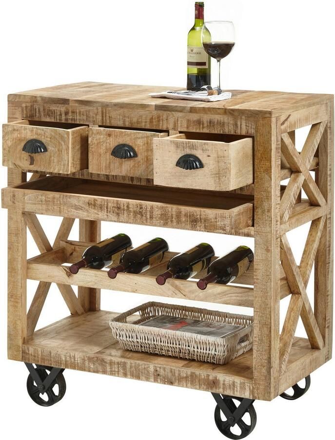 OTTO Stolkom Bartafel FERDI Massief hout barwagen op wielen inclusief dienblad