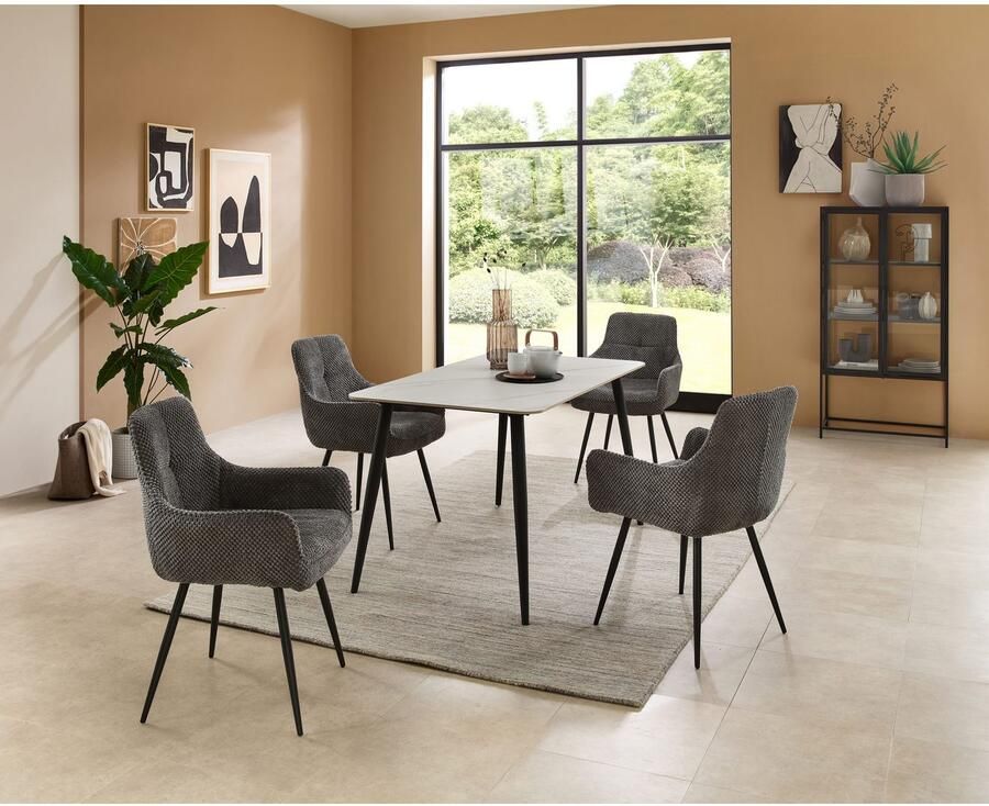 OTTO Stolkom Eettafel Cody eettafel keramiek wit gemarmerd BxHxD 140x76x80 cm Keramische oppervlakte wit gemarmerd 4-poots frame mat zwart - Foto 2