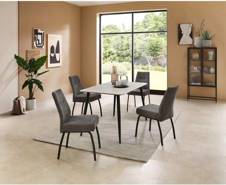 OTTO Stolkom Eettafel Cody eettafel keramiek wit gemarmerd BxHxD 140x76x80 cm Keramische oppervlakte wit gemarmerd 4-poots frame mat zwart - Foto 3