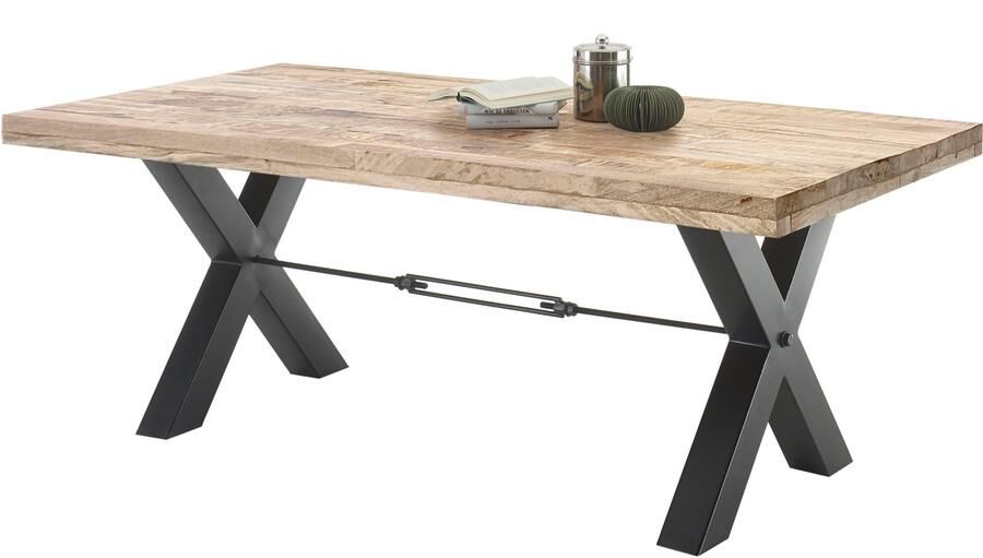 Emob Eettafel Mares rechthoekig 200cm mangohout Eettafels outlet Bruin; Zwart Hout; Metaal Eettafels outlet Op voorraad - Foto 8