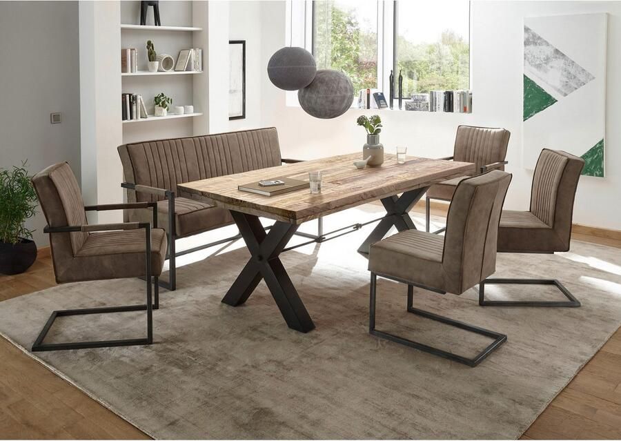 Emob Eettafel Mares rechthoekig 200cm mangohout Eettafels outlet Bruin; Zwart Hout; Metaal Eettafels outlet Op voorraad