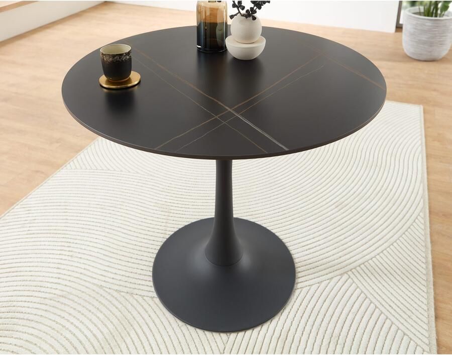 OTTO Stolkom Eettafel Josh ronde eettafel keramiek gemarmerd BxH 90x75 cm Keramische oppervlakte gemarmerd keuze uit wit grijs of zwart - Foto 4