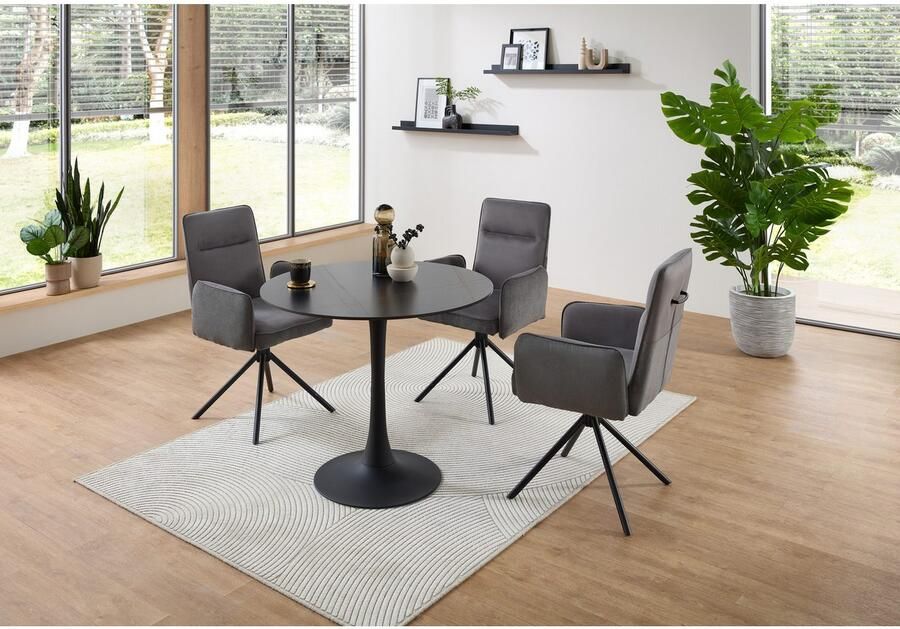 OTTO Stolkom Eettafel Josh ronde eettafel keramiek gemarmerd BxH 90x75 cm Keramische oppervlakte gemarmerd keuze uit wit grijs of zwart - Foto 6