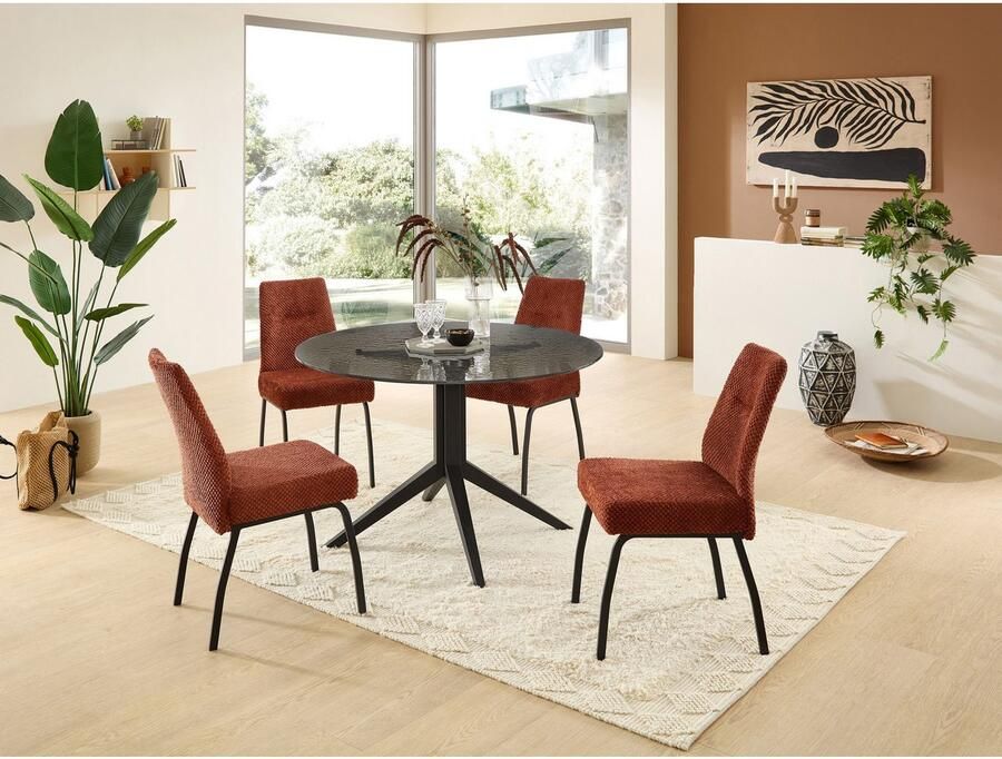 OTTO Stolkom Eettafel Leano ronde glazen tafel zwart eettafel BxH 110x76 cm Veiligheidsglas breukveilig water ripple effect zwart getint - Foto 3