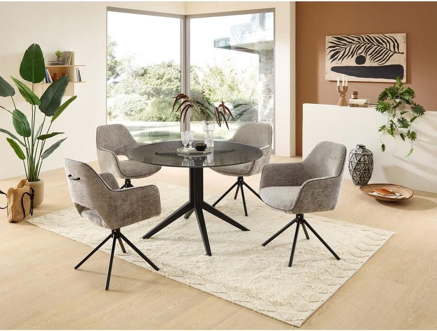 OTTO Stolkom Eettafel Leano ronde glazen tafel zwart eettafel BxH 110x76 cm Veiligheidsglas breukveilig water ripple effect zwart getint - Foto 4