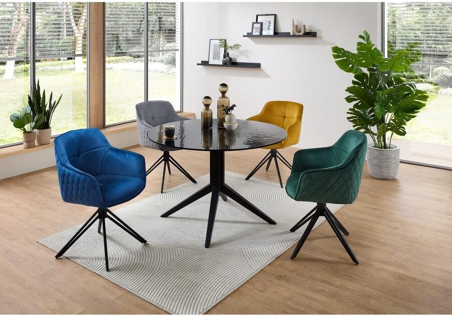 OTTO Stolkom Eettafel Leano ronde glazen tafel zwart eettafel BxH 110x76 cm Veiligheidsglas breukveilig water ripple effect zwart getint - Foto 6